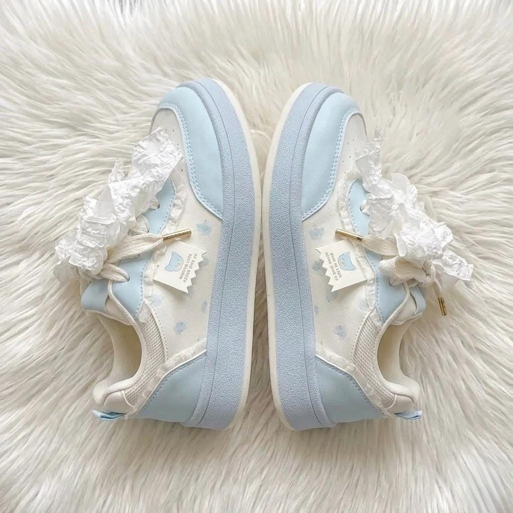 SoftSlipsy Women's Bow Platform Sneakers | Korean Style Lace Up Trainers, Thick Sole Shoes