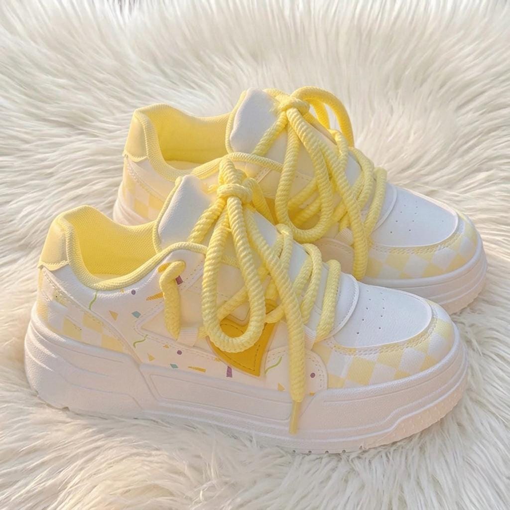 SoftSlipsy Pastel Platform Sneakers Women | Chunky Kawaii Lace Up Shoes | Soft Girl