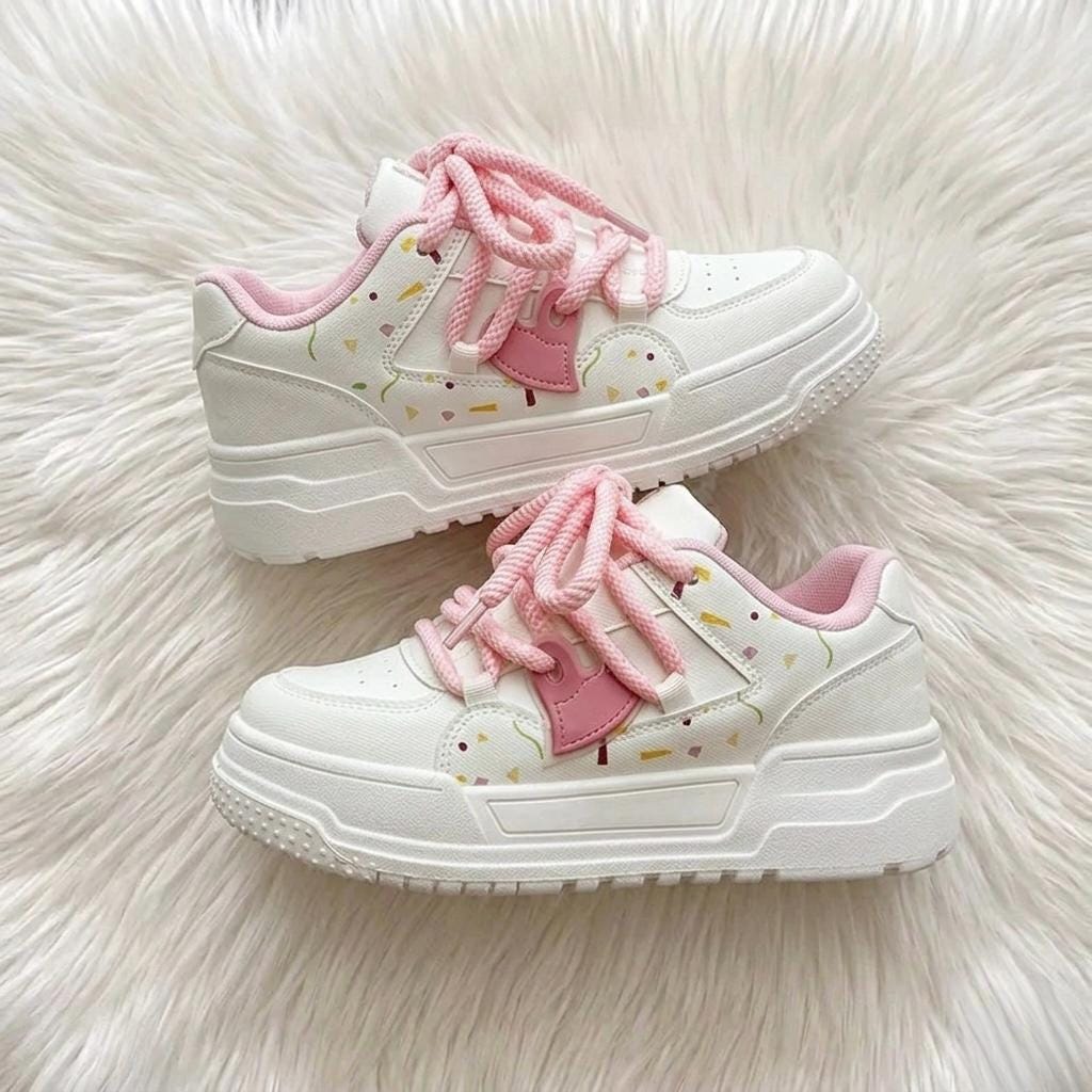 SoftSlipsy Pastel Platform Sneakers Women | Chunky Kawaii Lace Up Shoes | Soft Girl