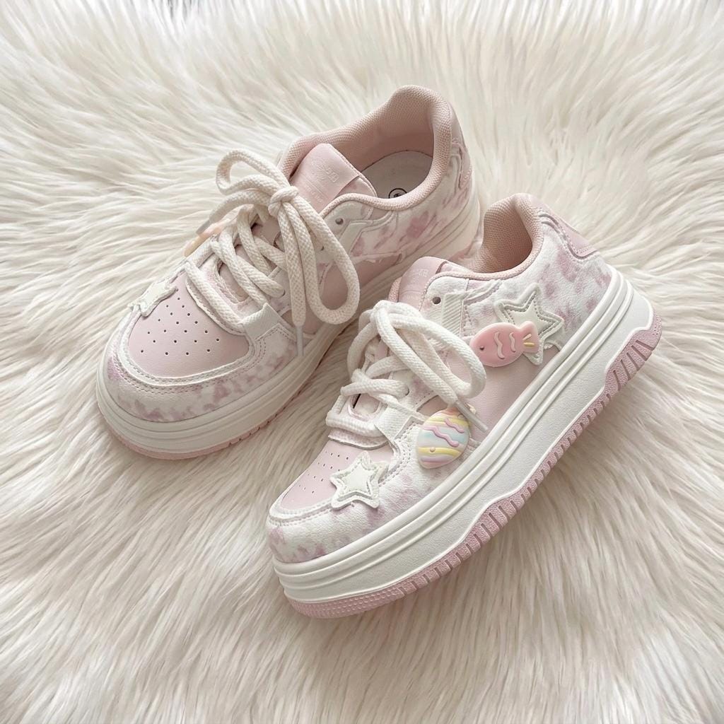 SoftSlipsy Kawaii Cat Platform Sneakers | Pastel Chunky Cartoon Shoes