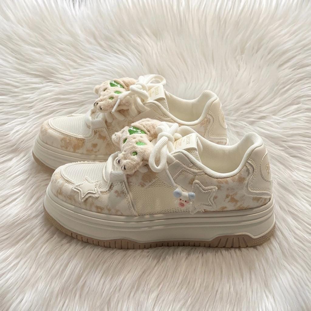 SoftSlipsy Kawaii Cat Platform Sneakers | Pastel Chunky Cartoon Shoes