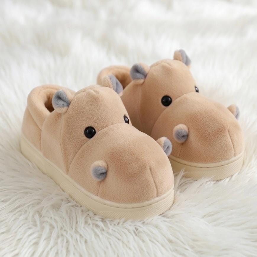 Plush Hippo Slippers | Cozy Animal House Shoes for Women, Winter Warmth|SoftSlipsy