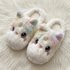 Plush Kitten Slippers | Cozy Rainbow Cat House Shoes, Winter Warmth | SoftSlipsy
