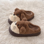 Leopard Plush Animal Slippers | Cozy Cartoon Dog House Shoes, Warm Winter Indoor Footwear | SoftSlipsy