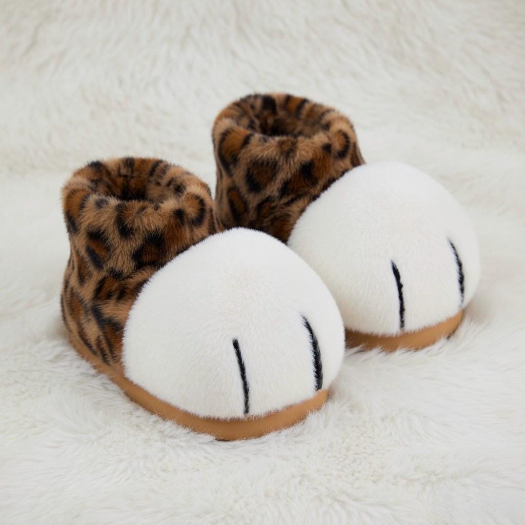 Cat Paw Plush Boots | Kawaii Animal Winter Slippers | Cozy Fluffy Indoor Home Wear | SoftSlipsy