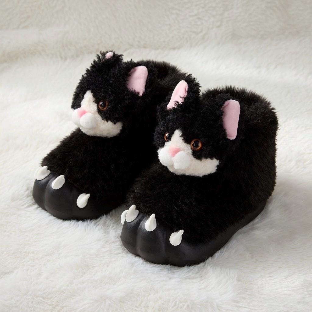 Cat Paw Plush Slippers | Kawaii Animal Indoor Cozy Winter Home Shoes | SoftSlipsy
