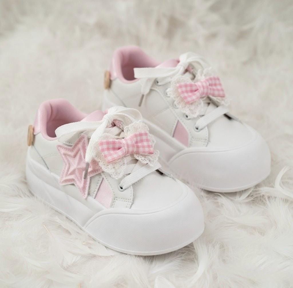 SoftSlipsy Kawaii Bow Star Platform Sneakers | Soft Girl, Korean Style Chunky Trainers