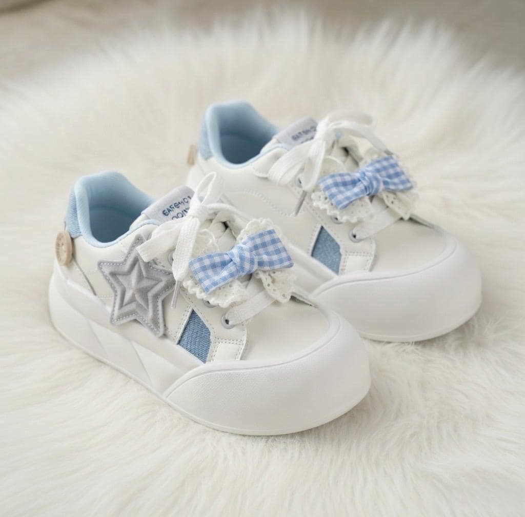 SoftSlipsy Kawaii Bow Star Platform Sneakers | Soft Girl, Korean Style Chunky Trainers