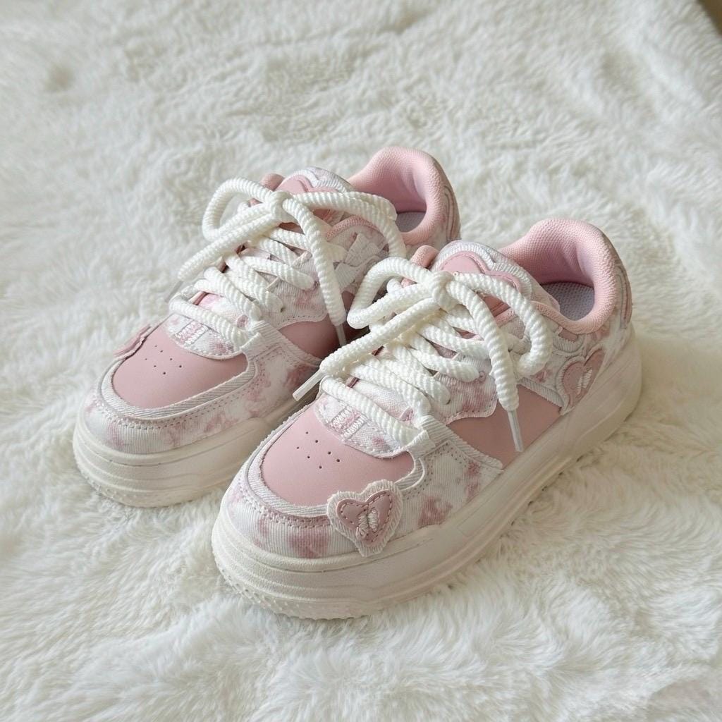 SoftSlipsy Pink Heart Platform Sneakers | Y2K Chunky Trainers (+8CM Height)