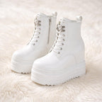 SoftSlipsy Women's White Chunky Platform Ankle Boots | +14CM Height Increasing Fashion