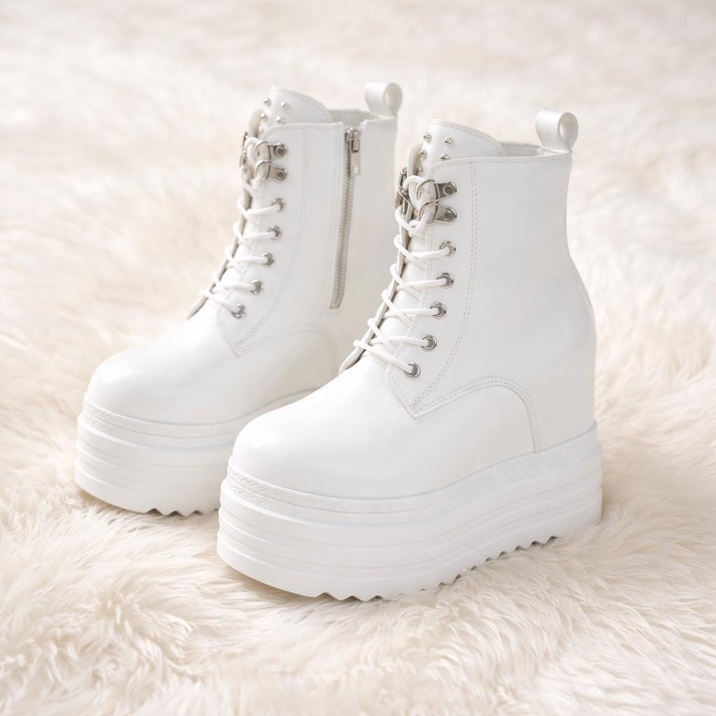 SoftSlipsy Women's White Chunky Platform Ankle Boots | +14CM Height Increasing Fashion