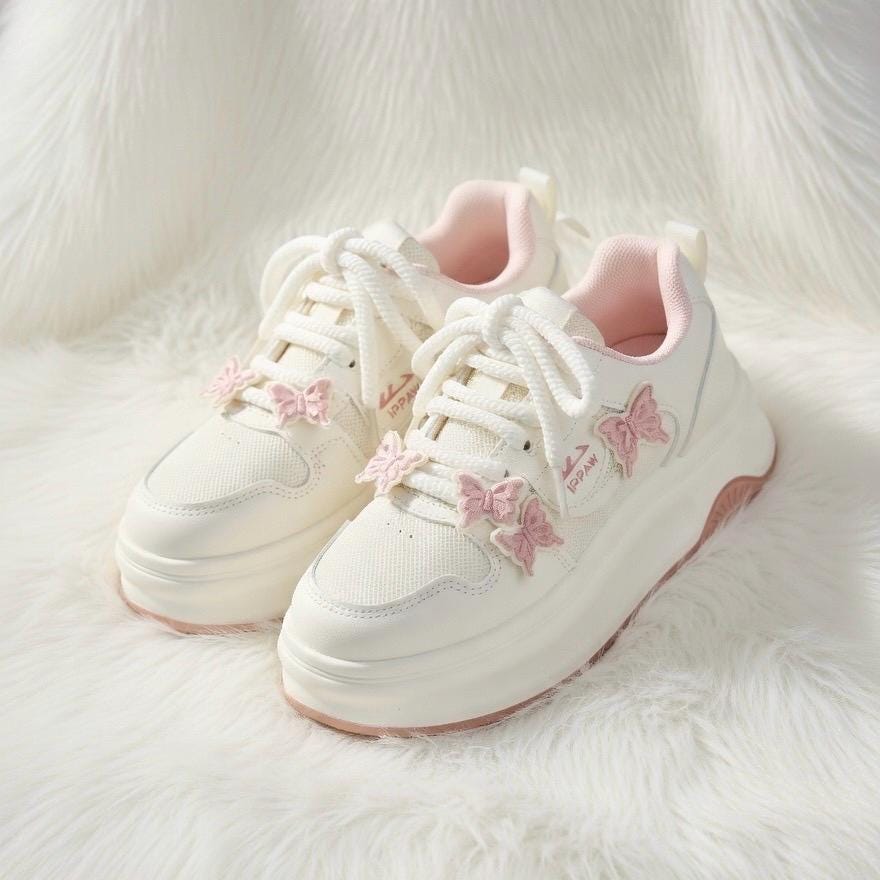 SoftSlipsy butterfly Platform Sneakers Women | Butterfly Floral Chunky Trainers