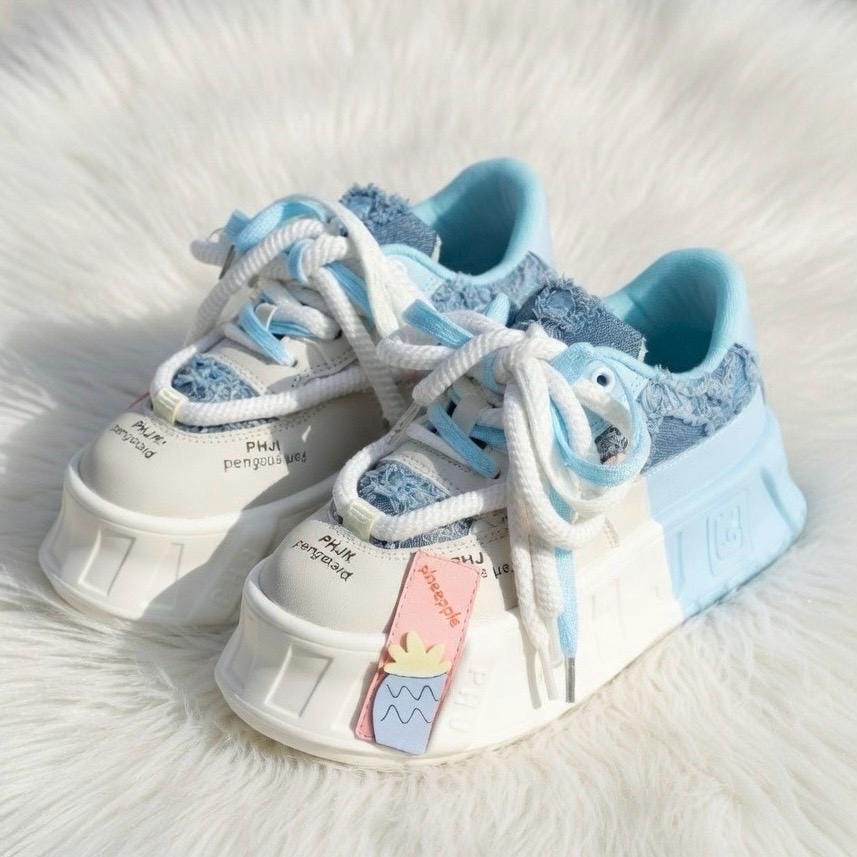 SoftSlipsy Kawaii Platform Sneakers, Pastel Pink Chunky Sole Trainers, Harajuku Style Casual Shoes