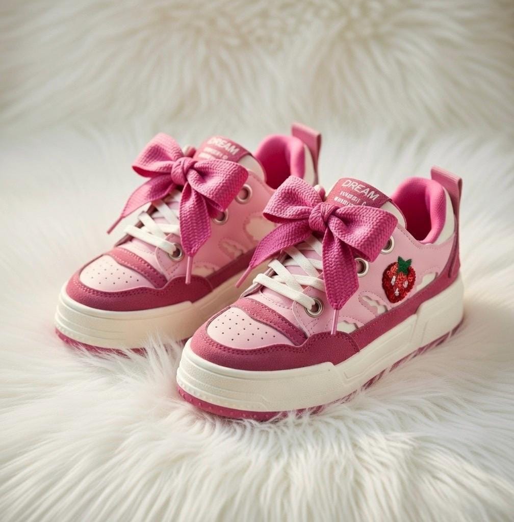 SoftSlipsy Pink Strawberry Platform Sneakers | Kawaii Chunky Sole Trainers, Korean Casual