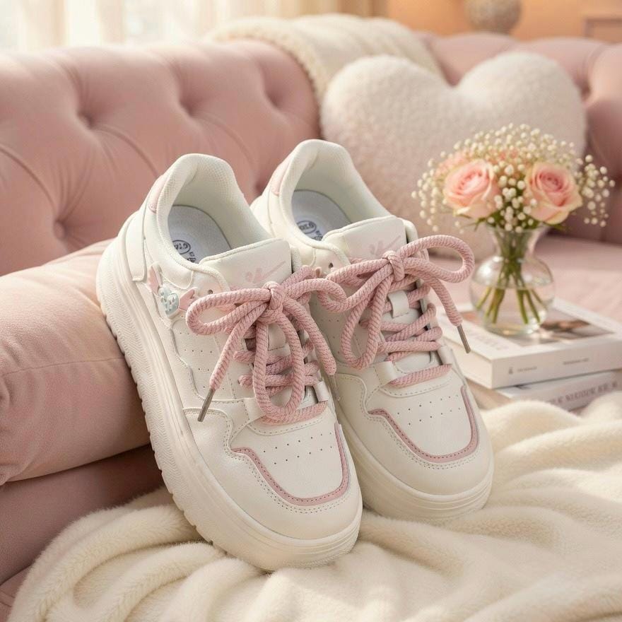SoftSlipsy Women's Bow Platform Sneakers | Korean Style Chunky Trainers (+8CM Height)