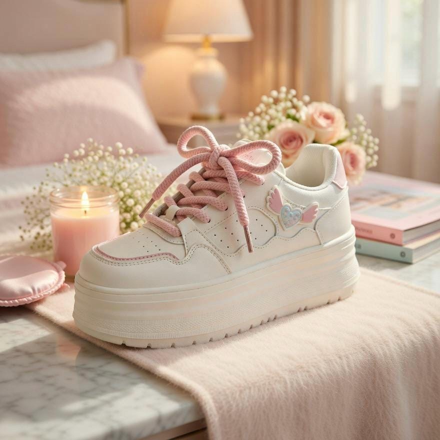SoftSlipsy Women's Bow Platform Sneakers | Korean Style Chunky Trainers (+8CM Height)