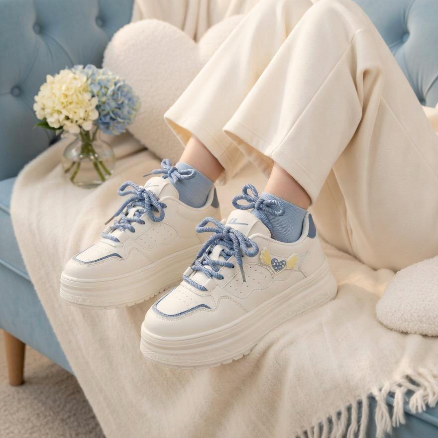SoftSlipsy Women's Bow Platform Sneakers | Korean Style Chunky Trainers (+8CM Height)