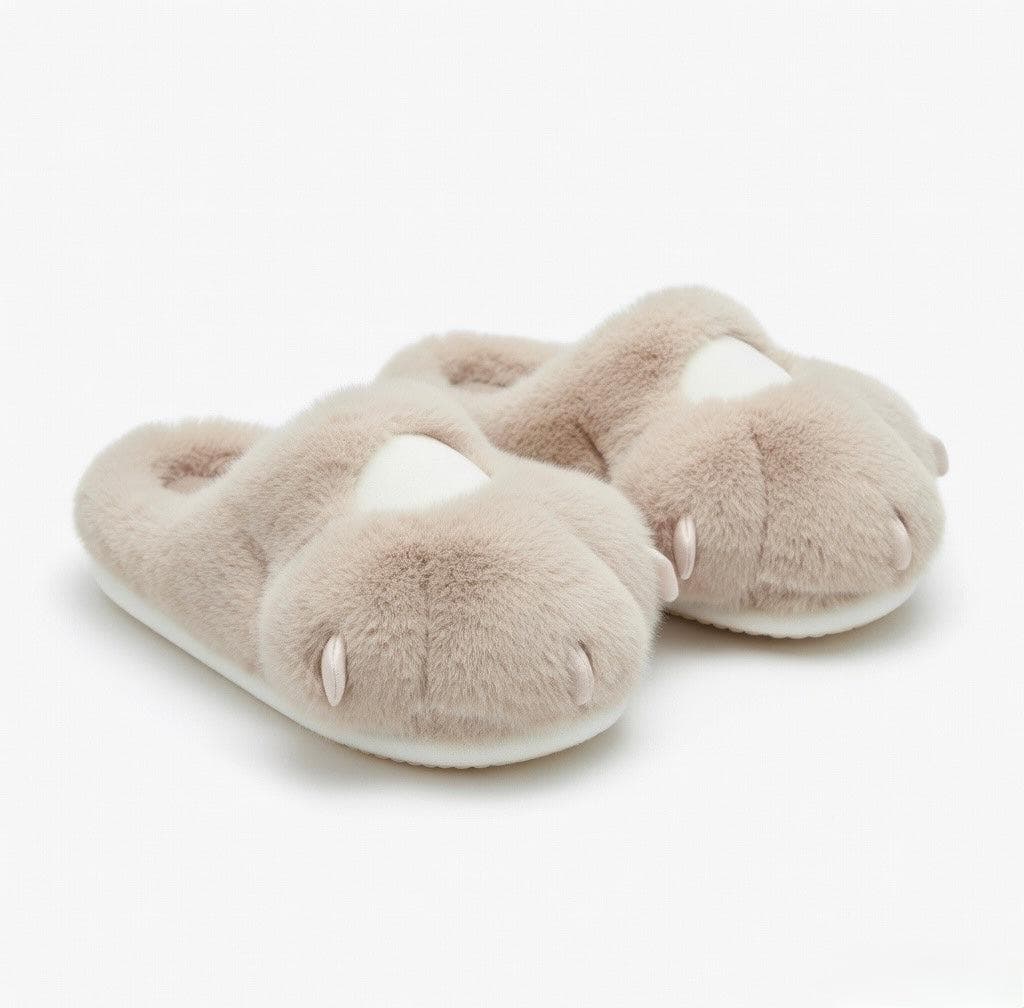 Plush Cat Paw Slippers – Soft Fluffy Indoor House Shoes
